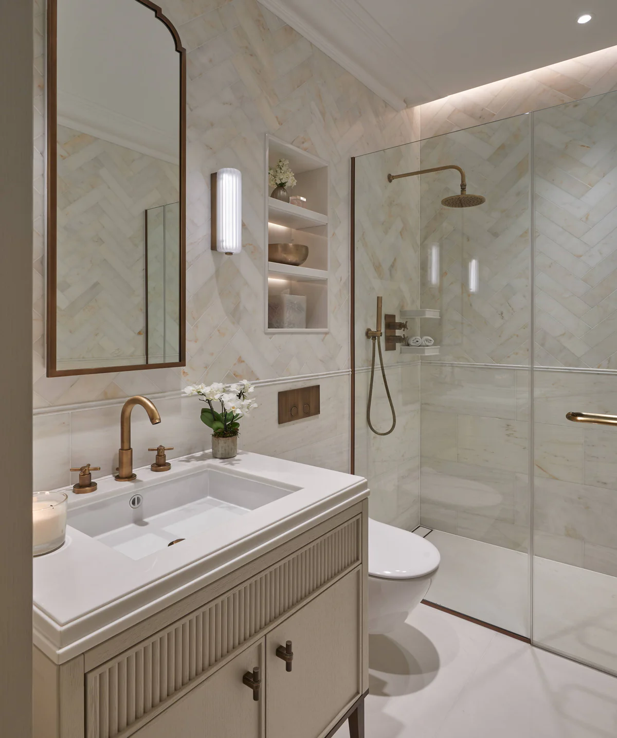 Luxury bathroom with marble tiles
